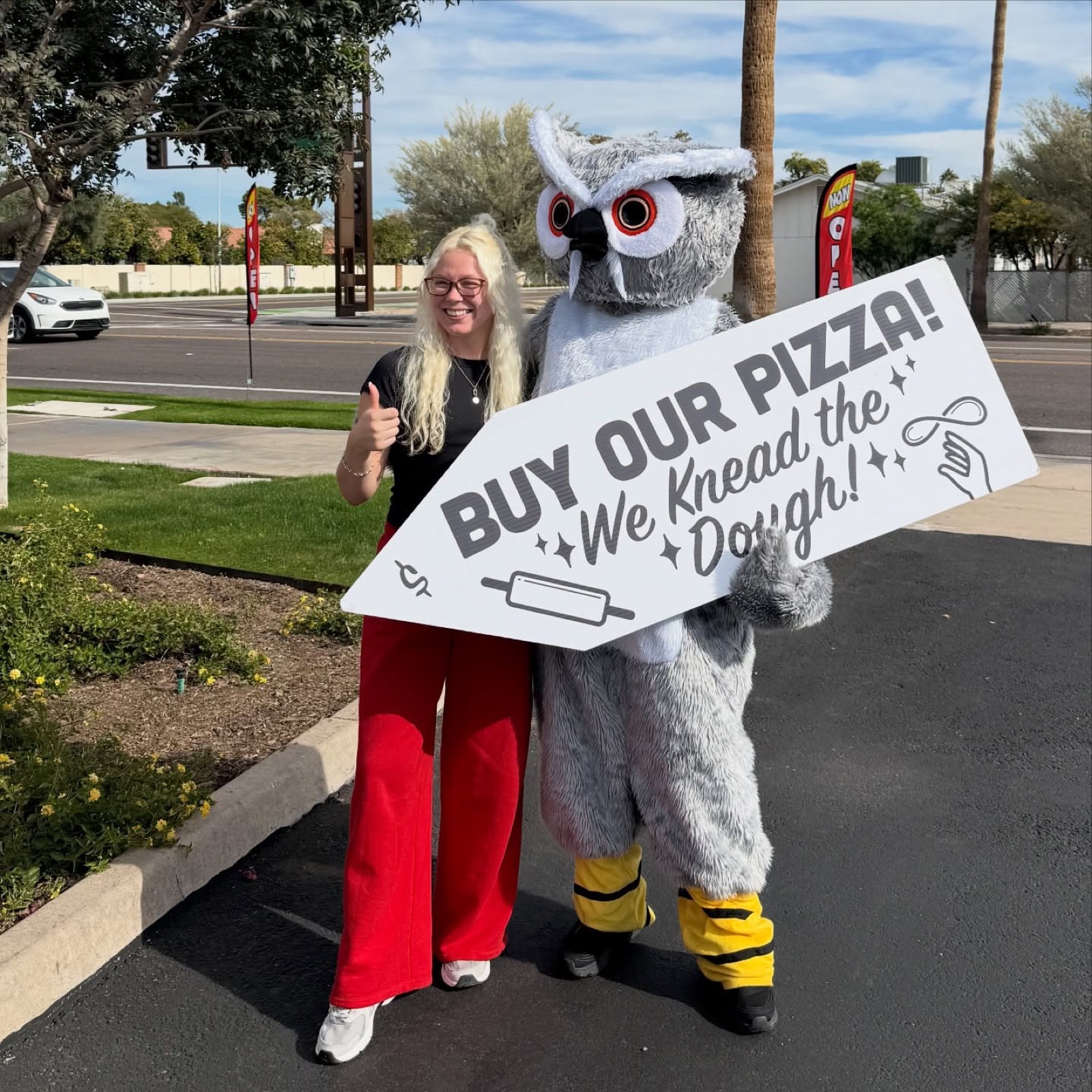 Mascot working the corner